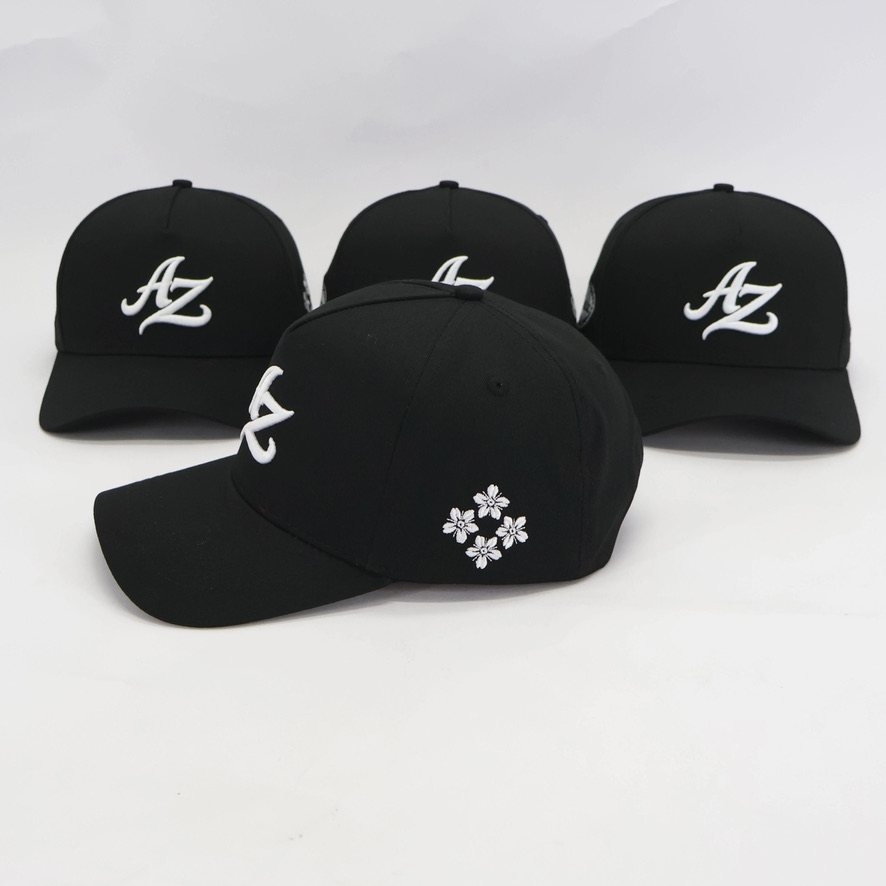 Side view with the embroidered floral mark